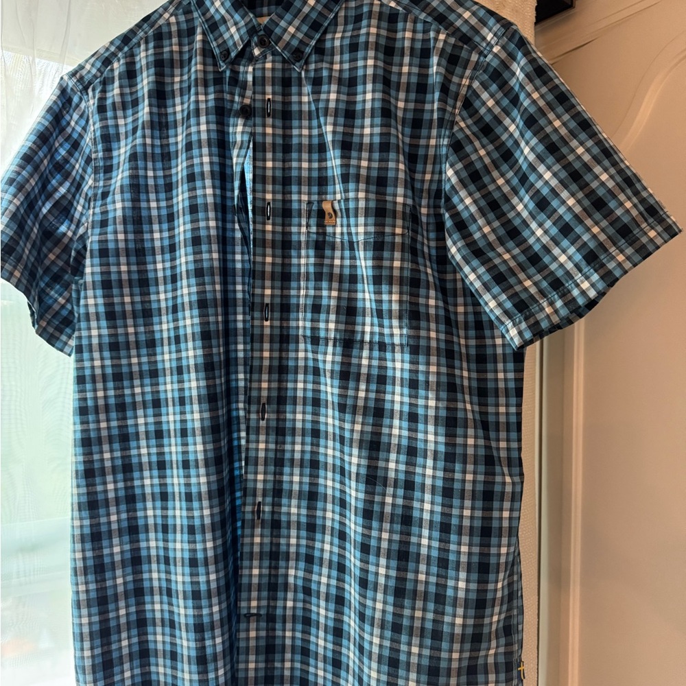 Fjallraven Men's Blue and White Plaid Button Down Shirt